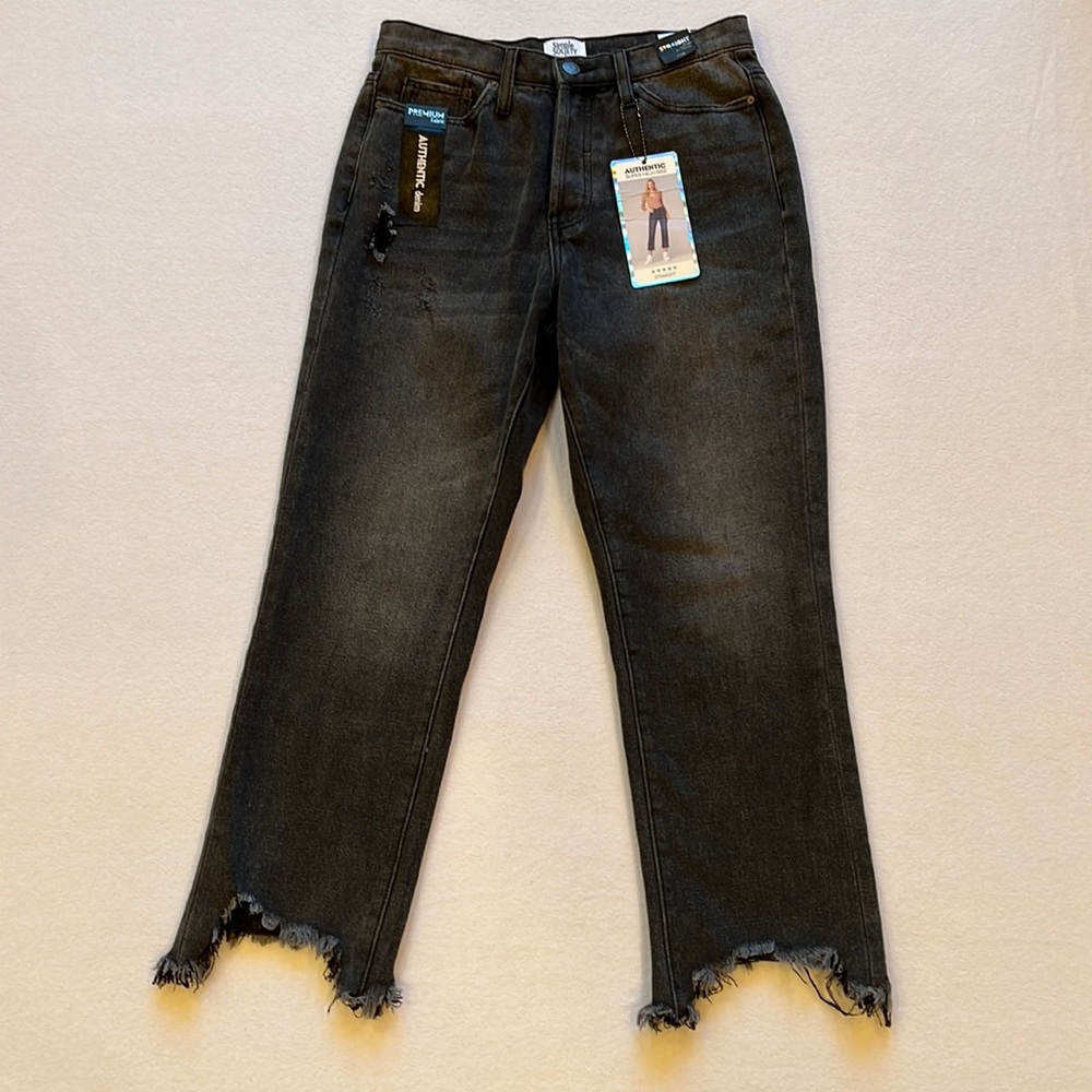 Simple Society Black Denim Super High Rise Straight Raw Hem Jeans 7 / 28 NEW